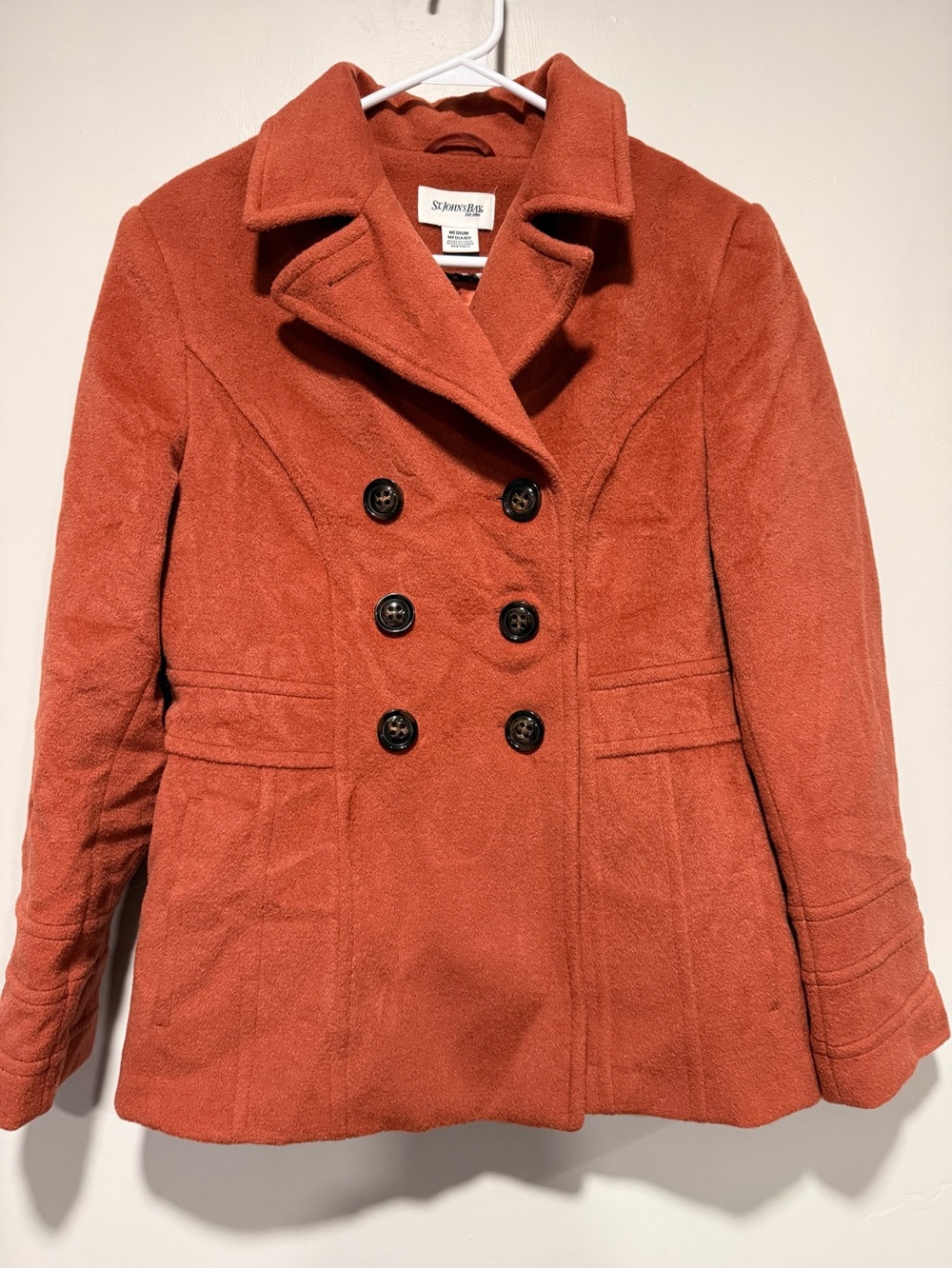 St. John's Bay Women's Double-Breasted Rust Peacoat